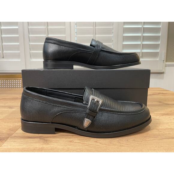 The Kooples Men's Black Leather Loafers Size 9.5 US 43 FR NIB Lizard Texture - Picture 2 of 13